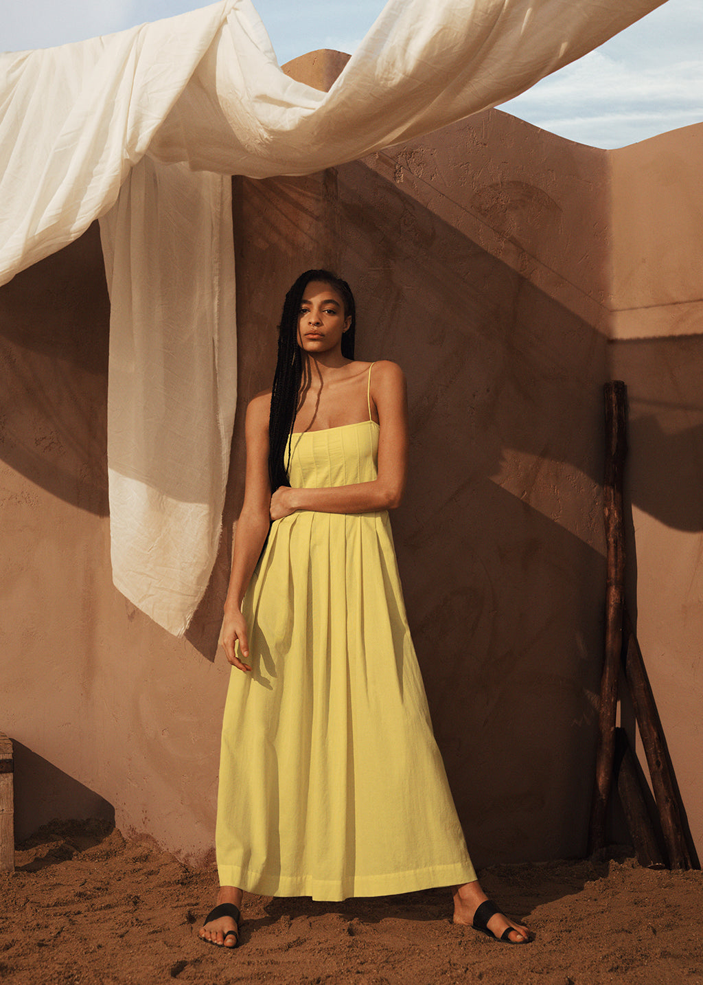 Lucia Dress in Cornflower Yellow Three Graces London Lucia Dress in Cornflower Yellow Three Graces London
